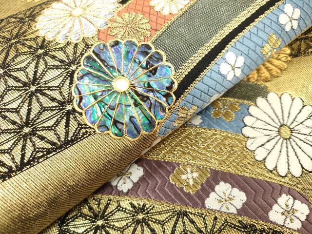 平和屋本店▼西陣 袋帯 螺鈿 菊達作 吉祥花文 本金箔 正絹 逸品 DABK5080ea