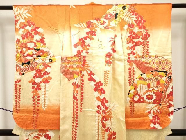 平和屋着物∵女の子 十三参り 子供 祝着 駒刺繍 檜扇藤花文 暈し染め 金彩 逸品 DABK5142ea