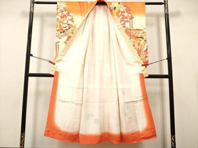 平和屋着物∵女の子 十三参り 子供 祝着 駒刺繍 檜扇藤花文 暈し染め 金彩 逸品 DABK5142ea
