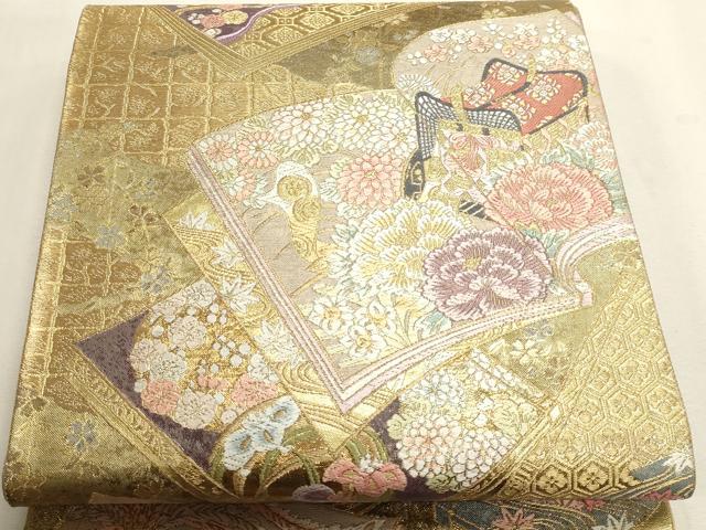 平和屋本店▼六通柄袋帯 書物取小花文 本金箔 正絹 逸品 DABK5523sf