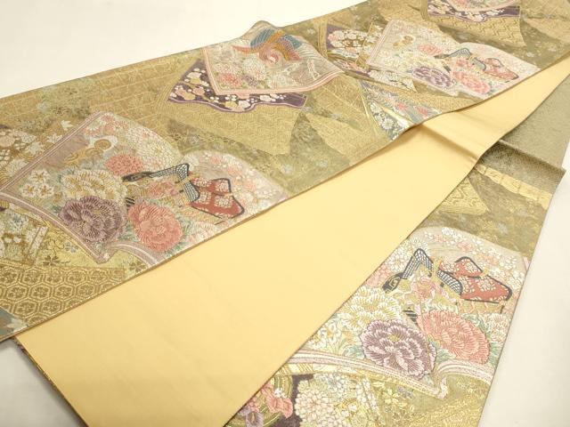平和屋本店▼六通柄袋帯 書物取小花文 本金箔 正絹 逸品 DABK5523sf