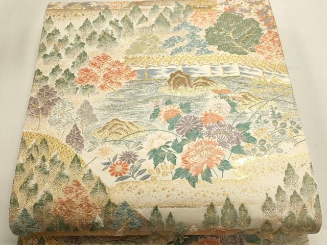 平和屋本店▼六通柄袋帯 唐織 京名所 石庭 本金箔 正絹 逸品 DABK5527sf