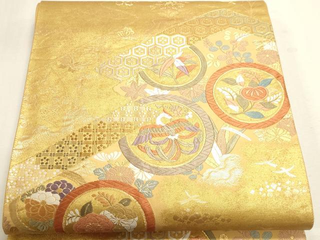平和屋本店▼六通柄袋帯 唐織 鳳凰草花丸文 本金漆箔 正絹 逸品 DABK5532sf