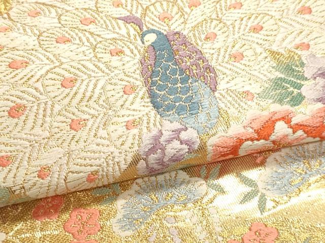 平和屋本店▼六通柄袋帯 唐織 孔雀花文 本金箔 正絹 逸品 DABK5533sf