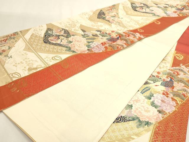 平和屋本店▼六通柄袋帯 花鳥文 本金箔 正絹 逸品 DABK5534sf