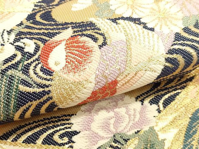 平和屋本店▼六通柄袋帯 花鳥文 本金箔 正絹 逸品 DABK5534sf