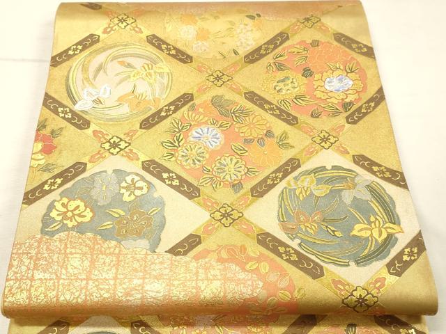 平和屋本店▼太鼓柄袋帯 天井花文 本金摺漆箔 正絹 逸品 DABK5541sf