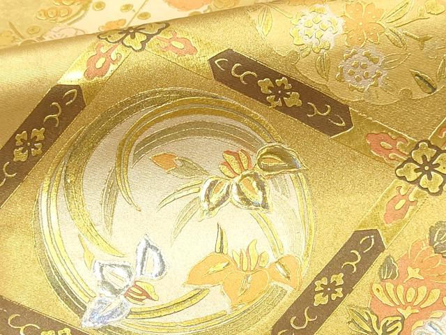 平和屋本店▼太鼓柄袋帯 天井花文 本金摺漆箔 正絹 逸品 DABK5541sf