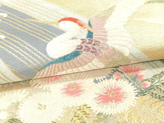 平和屋本店▼六通柄袋帯 飛鶴花文 純金24K 正絹 逸品 DABK5544sf