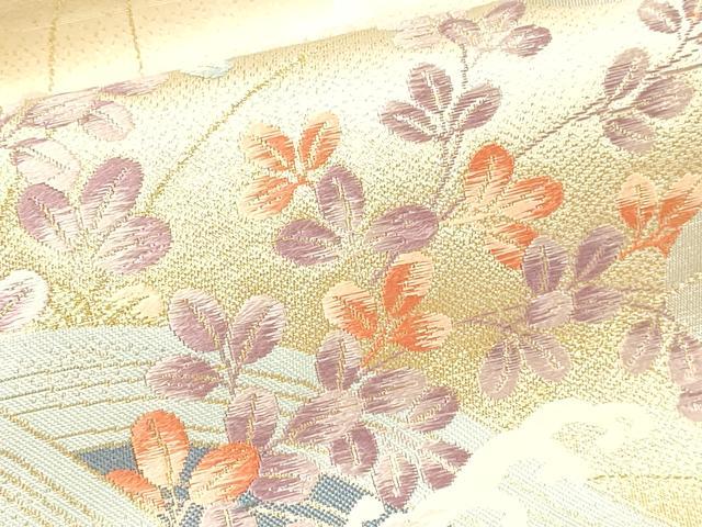 平和屋本店▼六通柄袋帯 飛鶴花文 純金24K 正絹 逸品 DABK5544sf