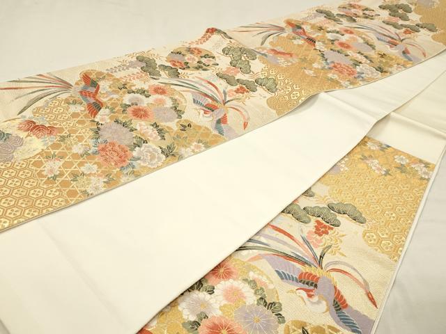 平和屋本店▼六通柄袋帯 唐織 鳳凰四季花文 本金箔 正絹 逸品 DABK5546sf