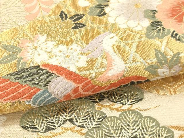 平和屋本店▼六通柄袋帯 唐織 鳳凰四季花文 本金箔 正絹 逸品 DABK5546sf