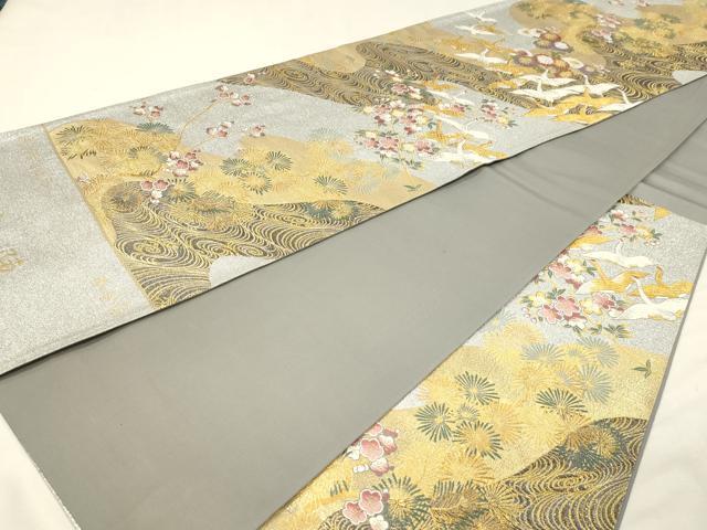 平和屋本店▼六通柄袋帯 織陣 流水吉兆鶴文 本金箔 正絹 逸品 DABK5547sf