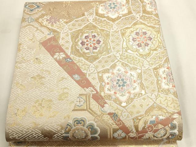 平和屋本店▼六通柄袋帯 正倉院花文 本金箔二重織 正絹 逸品 DABK5565sf