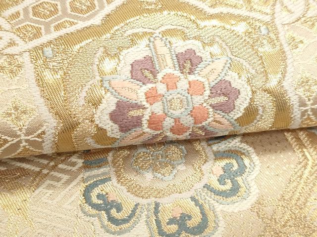 平和屋本店▼六通柄袋帯 正倉院花文 本金箔二重織 正絹 逸品 DABK5565sf
