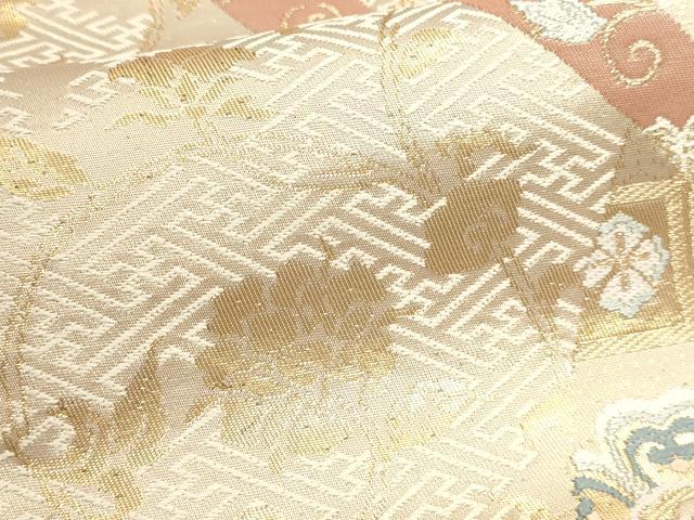 平和屋本店▼六通柄袋帯 正倉院花文 本金箔二重織 正絹 逸品 DABK5565sf