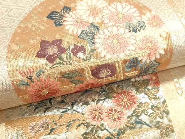 平和屋本店▼六通柄袋帯 草花文 本金二丁箔 正絹 逸品 DABK5576sf