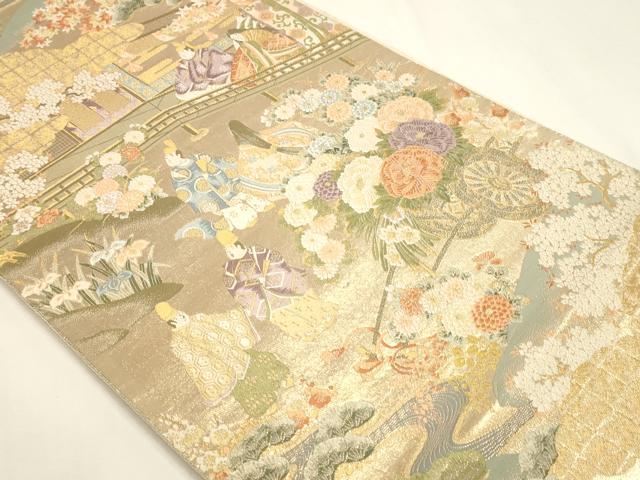平和屋本店▼六通柄袋帯 人物風景文 本金二重箔 正絹 逸品 DABK5577sf