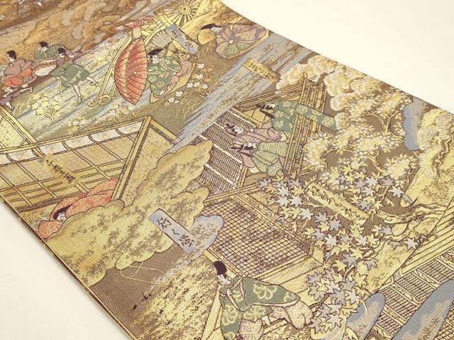 平和屋本店▼全通全景柄袋帯 人物風景文 本金箔 正絹 逸品 DABK5578sf