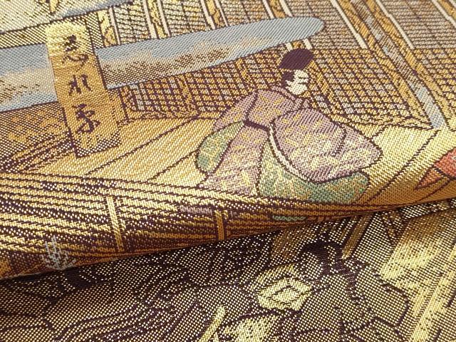 平和屋本店▼全通全景柄袋帯 人物風景文 本金箔 正絹 逸品 DABK5578sf