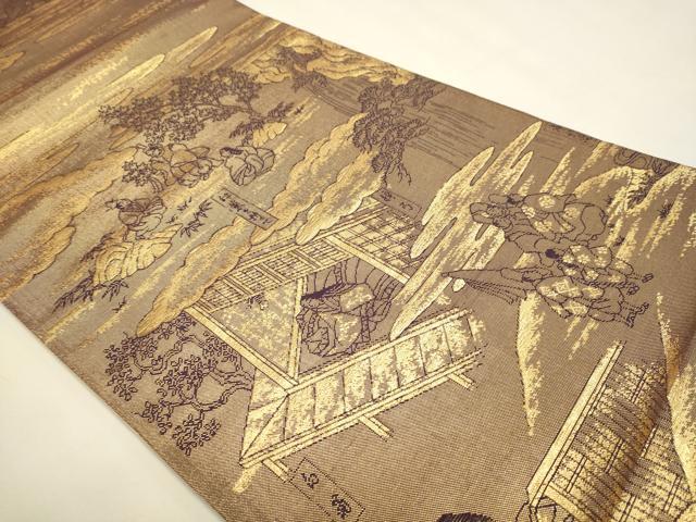 平和屋本店▼全通全景柄袋帯 人物風景文 本金箔 正絹 逸品 DABK5578sf