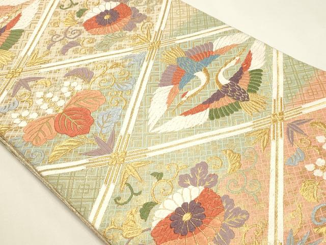 平和屋本店▼六通柄袋帯 唐織 双鶴花文 純金箔経佐賀錦 正絹 逸品 DABK5597sf