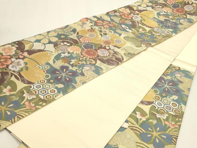 平和屋本店▼六通柄袋帯 紹巴 草花文 帯ひとすじ 本金箔 正絹 逸品 DABK5599sf
