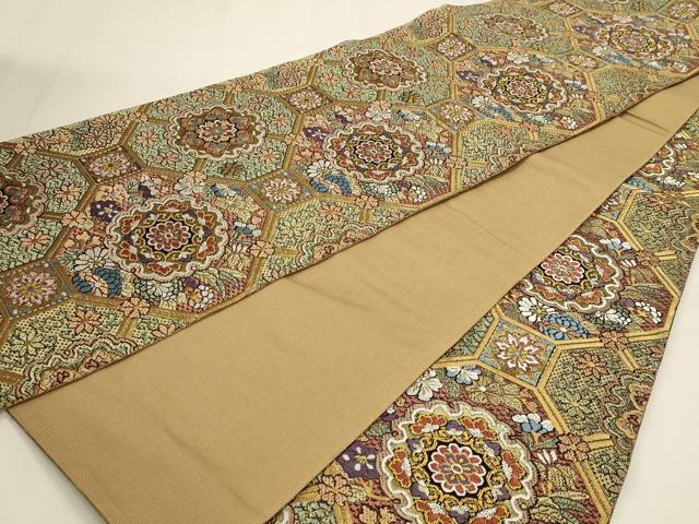 平和屋本店▼全通柄袋帯 絽刺し 区限刺繍 正倉院花文 本金箔 正絹 逸品 DABK5601sf