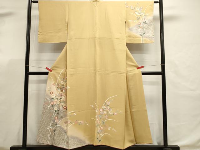 平和屋着物■訪問着 駒刺繍 地紙枝花文 暈し染め 金彩 正絹 逸品 DABK5661sf