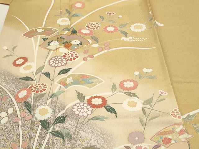 平和屋着物■訪問着 駒刺繍 地紙枝花文 暈し染め 金彩 正絹 逸品 DABK5661sf