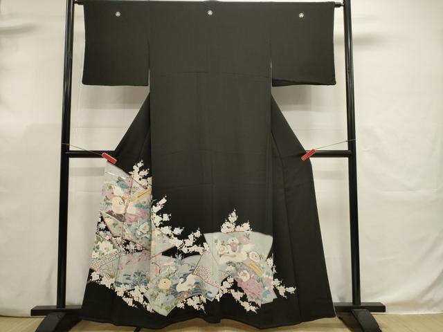 平和屋着物■豪華黒留袖 刺繍 飛鶴花文 銀彩 正絹 逸品 DABK5669sf