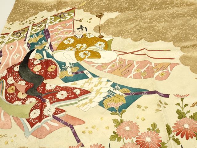 平和屋着物■色留訪問着 刺繍 几帳人物草花文 金彩 正絹 逸品 DABK5670sf