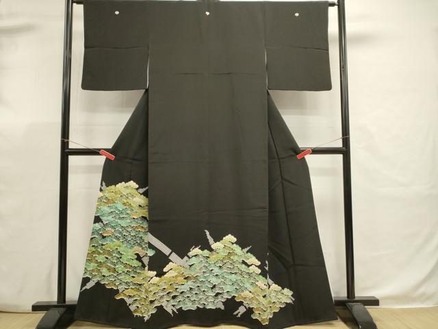 平和屋着物■豪華黒留袖 駒刺繍 松文 金彩 正絹 逸品 DABK5678sf