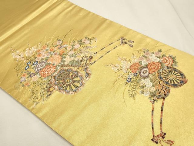 平和屋本店●六通柄袋帯 王室花俥絵文 本金箔 金泥箔 正絹 逸品 DABK5689sf