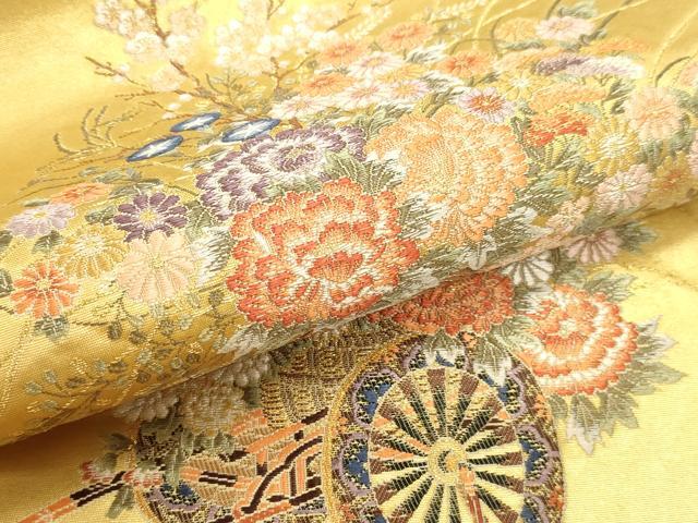 平和屋本店●六通柄袋帯 王室花俥絵文 本金箔 金泥箔 正絹 逸品 DABK5689sf