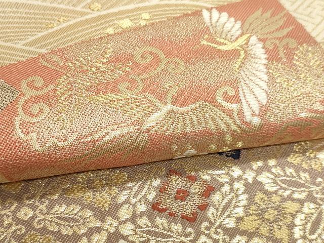 平和屋本店▼六通柄袋帯 九百錦 色紙吉祥花文 純金箔24k 正絹 逸品 DABK5696sf