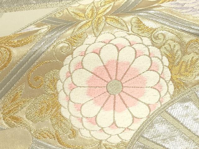 平和屋本店▼六通柄袋帯 唐織 こうさい錦 孔雀花文 純金プラチナ二重箔 正絹 逸品 DABK5704sf