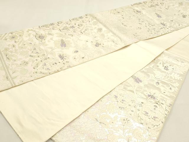 平和屋着物◎六通柄袋帯 唐織 更紗花文 プラチナ箔 銀糸 正絹 逸品 DABK5712sf