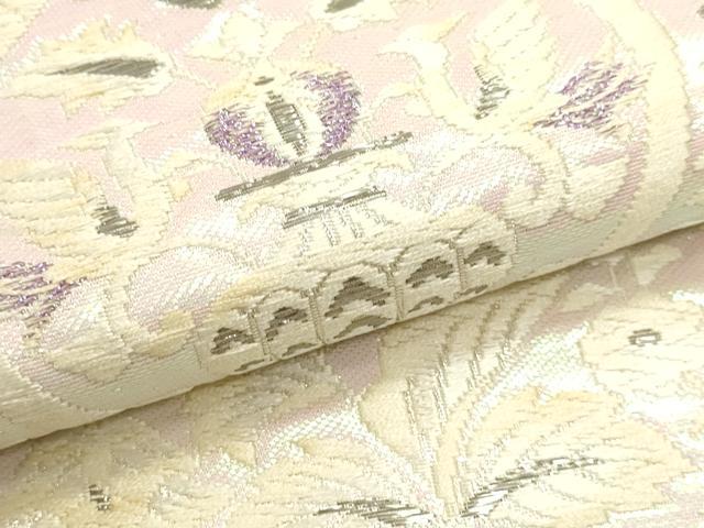 平和屋着物◎六通柄袋帯 唐織 更紗花文 プラチナ箔 銀糸 正絹 逸品 DABK5712sf