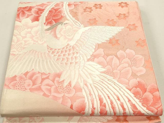 平和屋着物◎六通柄袋帯 唐織 鳳凰花文 銀糸 正絹 逸品 DABK5734sf