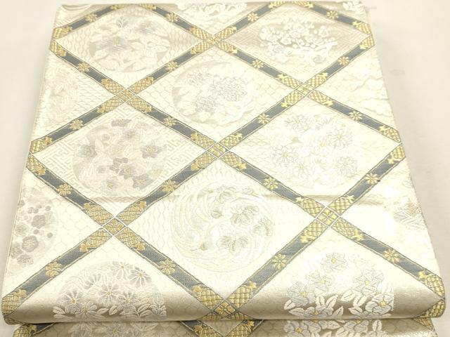 平和屋着物◎六通柄袋帯 唐織 天井草花文 金糸 正絹 逸品 DABK5737sf