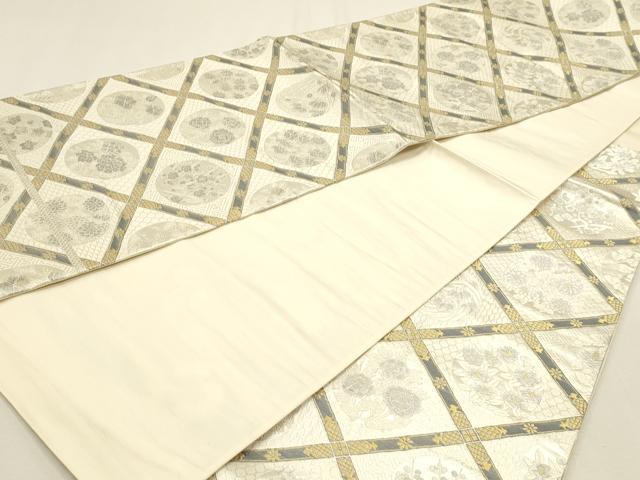 平和屋着物◎六通柄袋帯 唐織 天井草花文 金糸 正絹 逸品 DABK5737sf