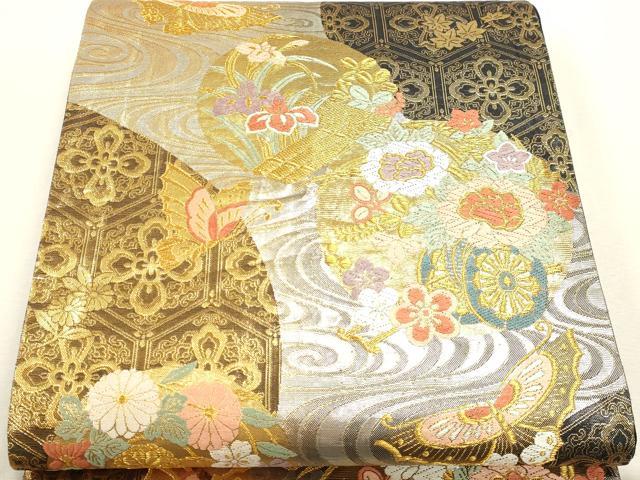 平和屋着物◎六通柄袋帯 唐織 花蝶文 金銀糸 正絹 逸品 DABK5740sf