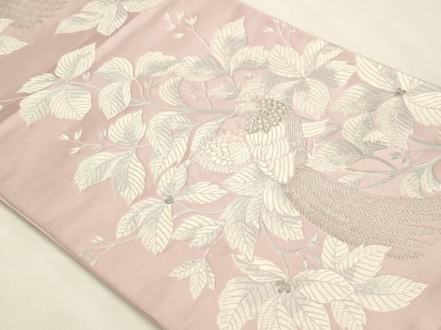 平和屋着物◎六通柄袋帯 唐織 尾長鳥枝葉文 銀糸 正絹 逸品 DABK5741sf