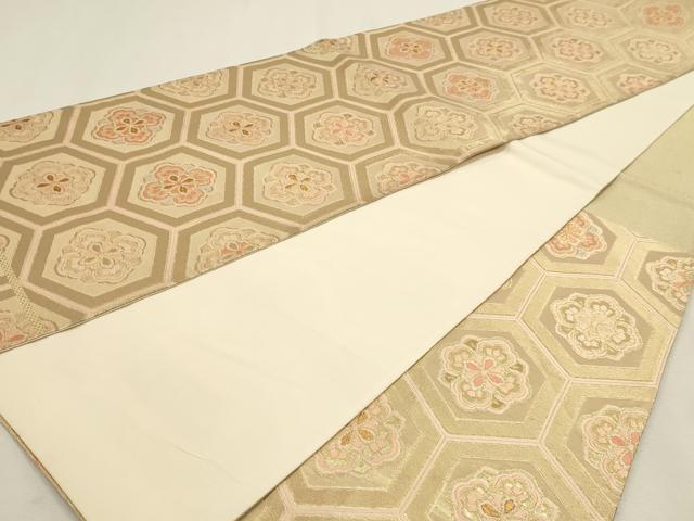 平和屋本店▼六通柄袋帯 亀甲花文 本金箔二重織 正絹 逸品 DABK5749sf