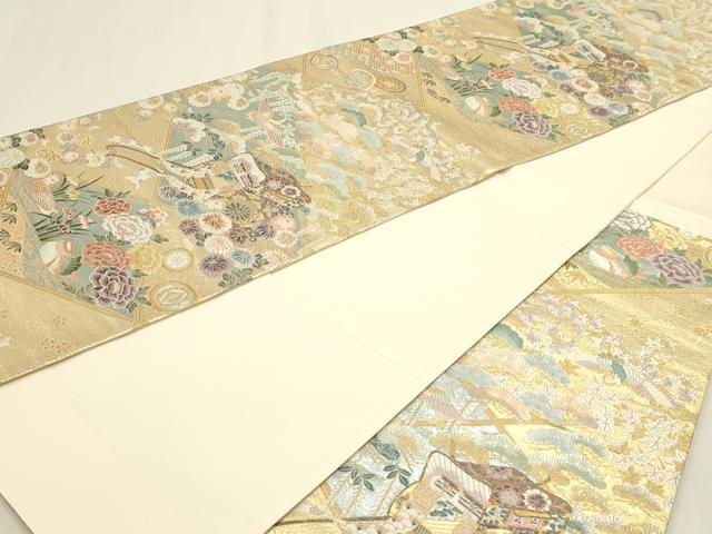 平和屋本店▼六通柄袋帯 唐織 菱取蒔絵文 本金二重織 正絹 逸品 DABK5751sf