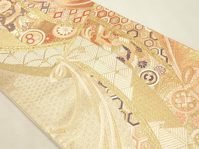 平和屋本店▼六通柄袋帯 唐織 鳳凰花文 弐捨四金二重織 正絹 逸品 DABK5762sf