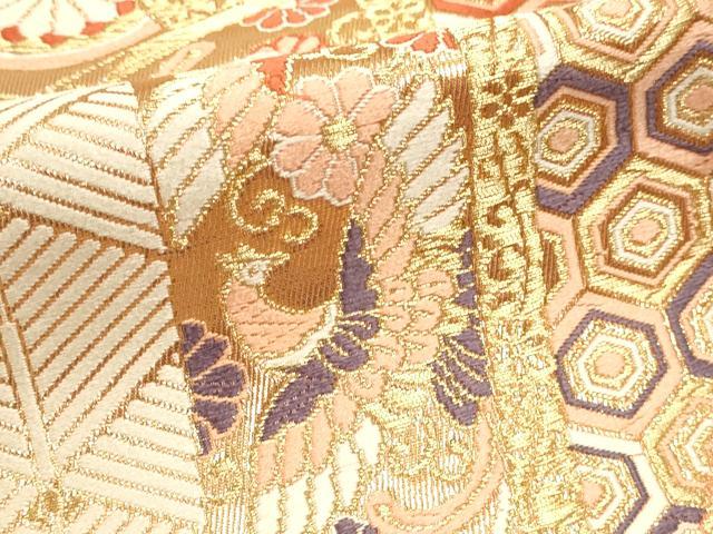 平和屋本店▼六通柄袋帯 唐織 鳳凰花文 弐捨四金二重織 正絹 逸品 DABK5762sf