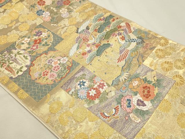 平和屋本店▼六通柄袋帯 唐織 色紙能趣文 本金箔 正絹 逸品 DABK5763sf