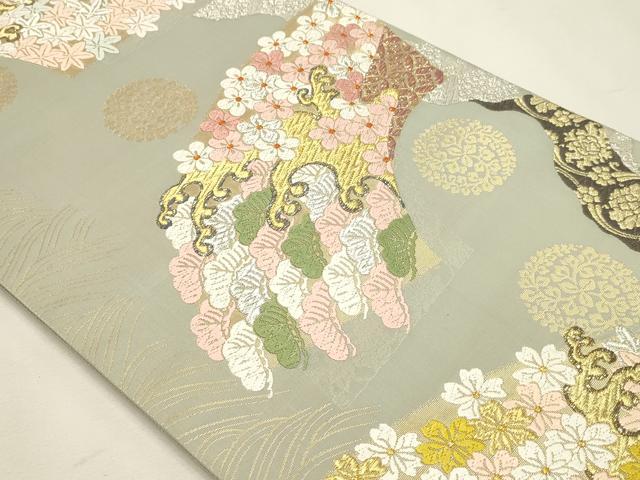 平和屋本店▼六通柄袋帯 唐織 日本繭 草根木皮の煎じ染 本金箔 正絹 逸品 DABK5785sf